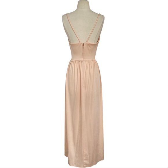 True 60's / 70's Peach Draped Cowl Neck Spaghetti Strap Prom Formal Evening Gown - Picture 5 of 13